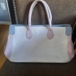 Adrienne Vittadini Pink/White Leather Handbag W/Top Handles